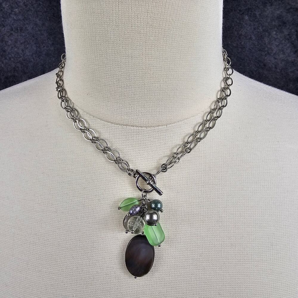 Lia Sophia Pistachio Necklace Cha Cha Cluster Pendant MOP Freshwater Pearl Glass
